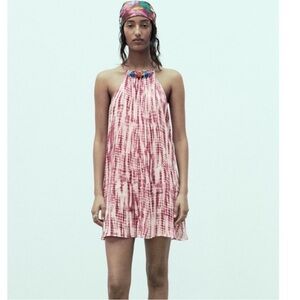 Zara Pink Tie Dye Bead Stones Mini Dress